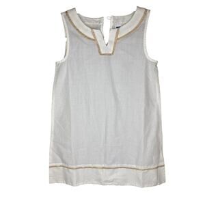 Janie and Jack White Dress Girls Size 4, 100% Cotton, Gold-Trimmed V-Neck